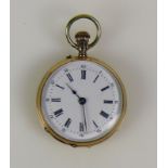 Taschenuhr (um 1900) Gehäuse 14ct GG; Staubdeckel Metall; Emailziffernblatt mit röm.