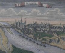 4 div. Stadtansichten (18.Jh.) jeweils Kupferstiche (1x coloriert); Blick auf Torgau an der Elbe,