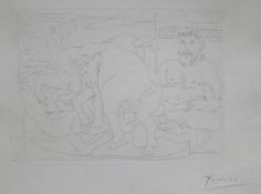 Picasso, Pablo (1881 Malaga - 1973 Mougins) "Sculpteur et son modèle avec un groupe sculpté