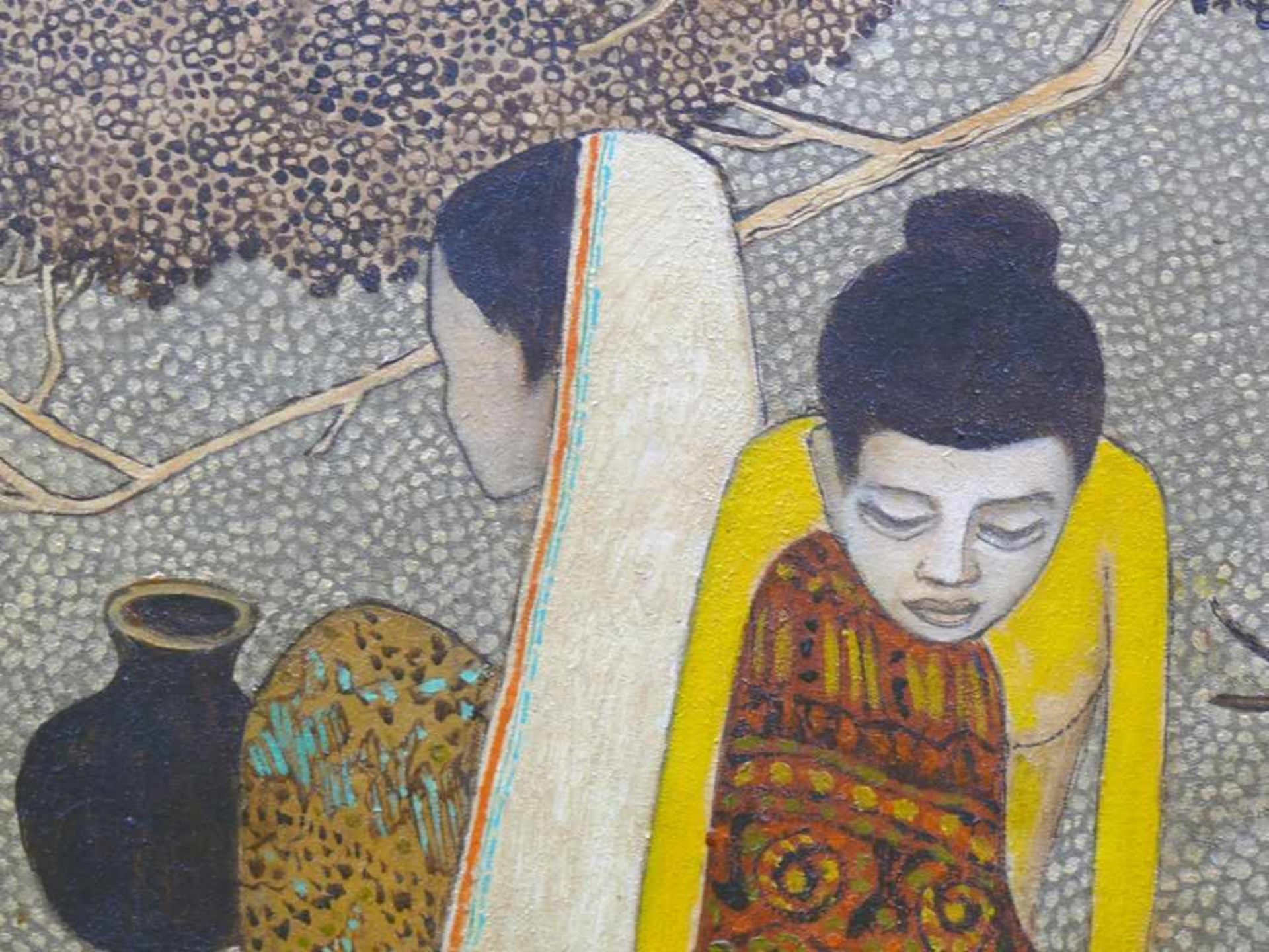 Cheong, Soo Pieng (1917 Amoy/China - 1983 Singapur) "2 sitzende malayische Frauen (Malay Women)"; - Bild 3 aus 8