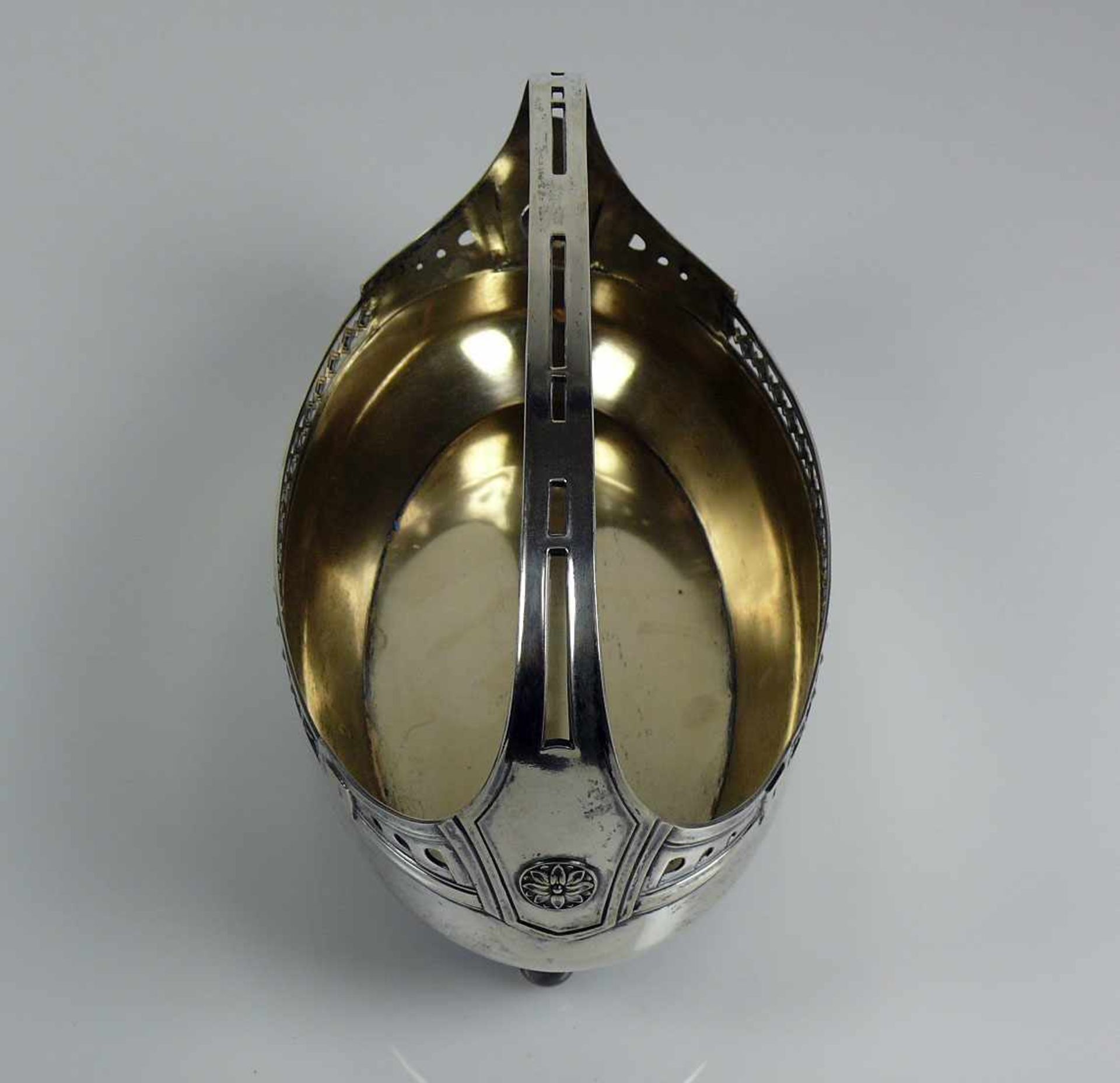 Henkelschale (1.H.20.Jh.) Deutsch, Silber 800; ovaler Korpus auf 4 Kugelfüßen; durchbrochener Rand - Bild 2 aus 3