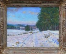 Kaván, Frantisek (1866 Lhota Vichovská - 1941 Libuni) "Winterlandschaft" mit Baumgruppe: ÖL/Pavatex;