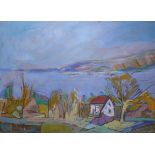 Becker, Curth Georg (Singen 1904 - 1972) "Am Untersee"; Blick über Häuser bei Gaienhofen auf den See