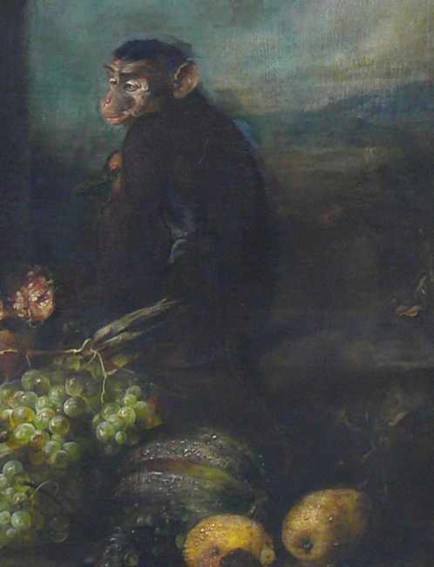 Kunz, Ludwig Adam (1857 Wien - 1929 München) "Obststillleben mit Affe"; im Hintergrund weite - Bild 2 aus 6