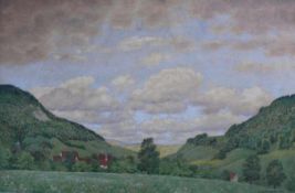 Schroedter, Hans (1872 - 1957 Hausen vor Wald) "Blick auf Schwarzwalddorf" in einem Tal liegend;