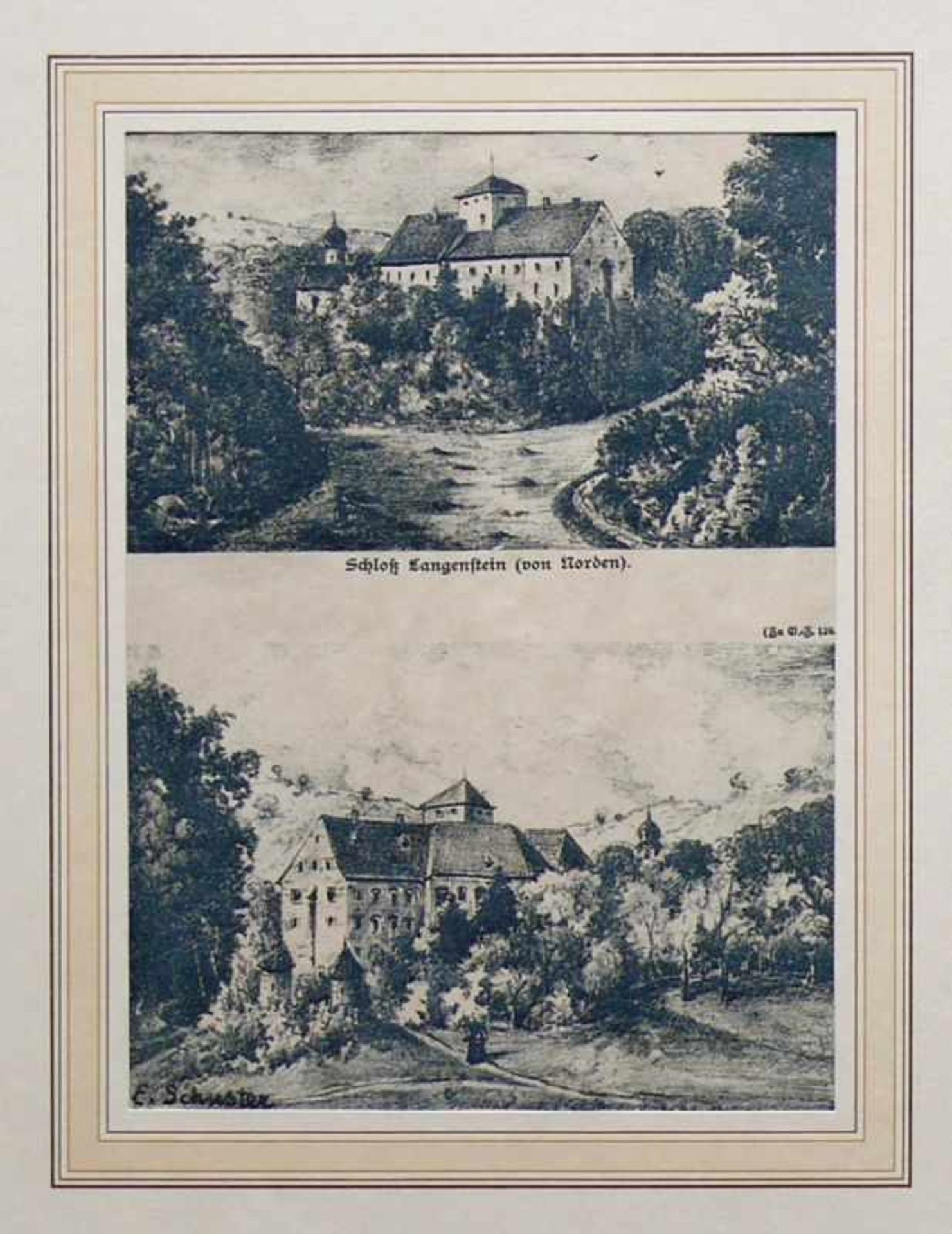 Stockach und Schloss Langenstein (19.Jh.) 1x Stahlstich, 1x Litho; jeweils unter PP - Bild 2 aus 2