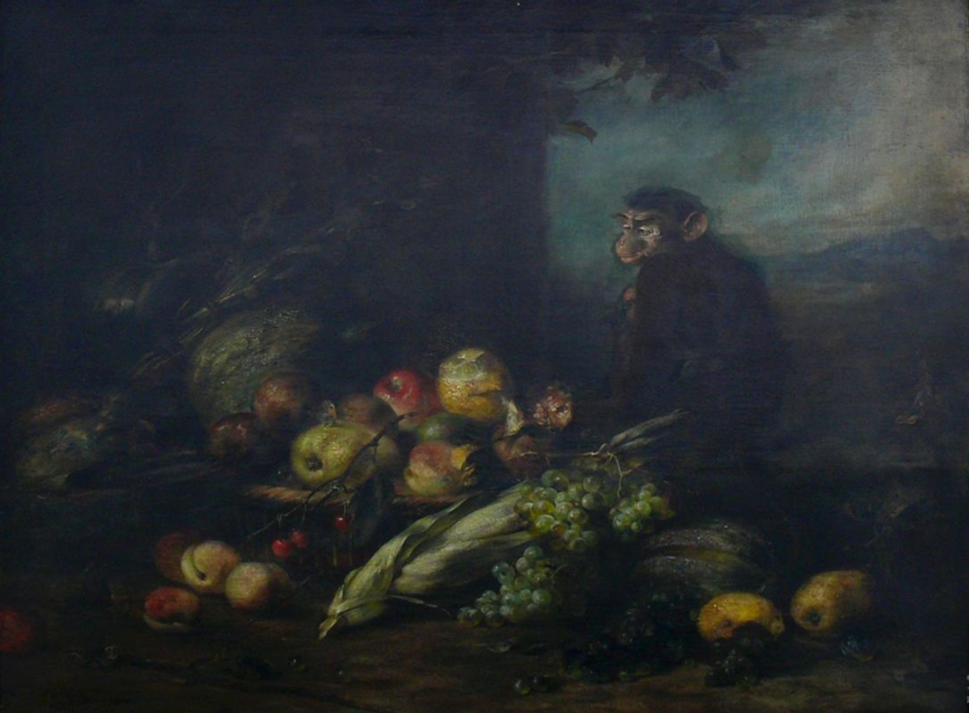 Kunz, Ludwig Adam (1857 Wien - 1929 München) "Obststillleben mit Affe"; im Hintergrund weite - Bild 3 aus 6