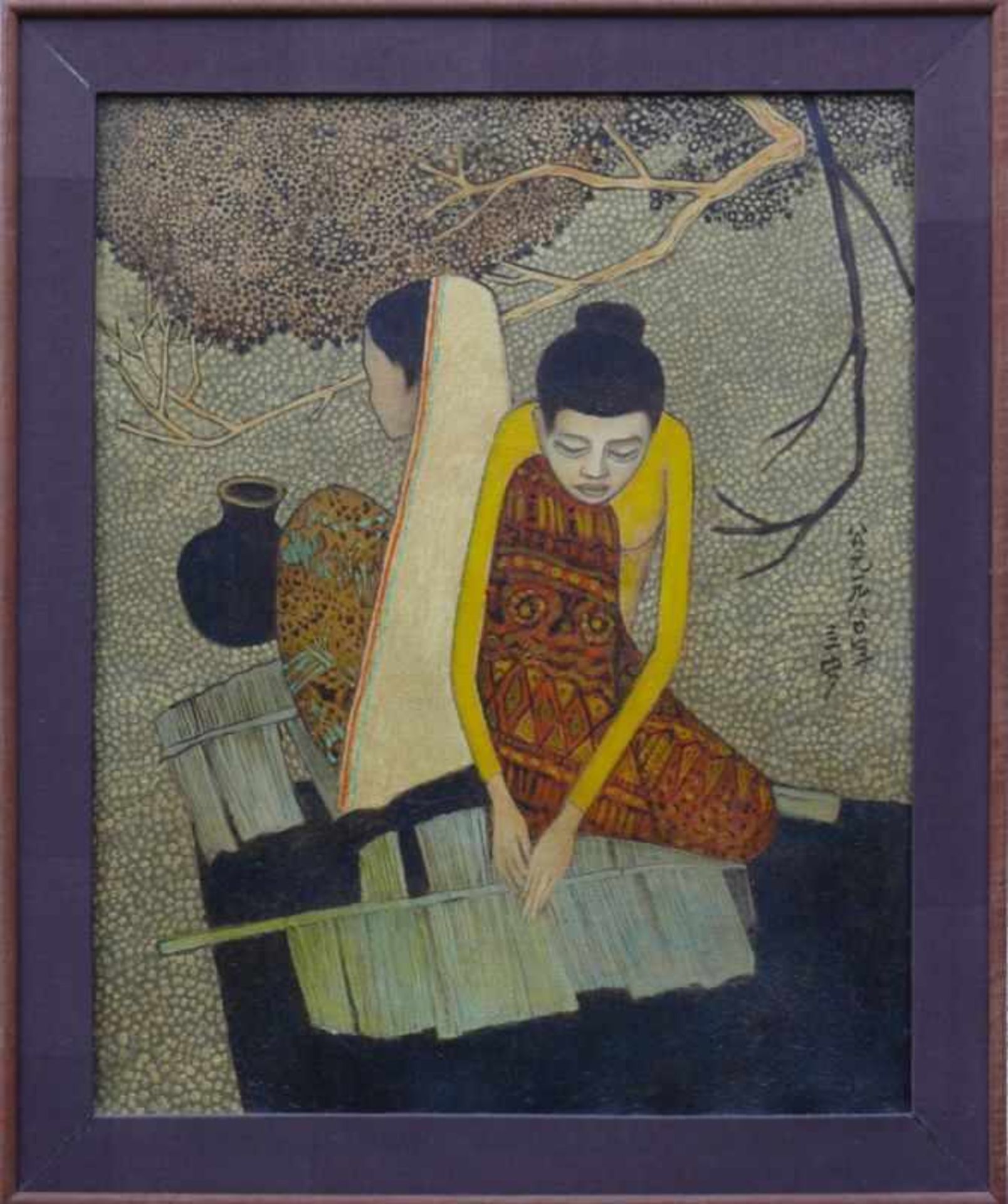 Cheong, Soo Pieng (1917 Amoy/China - 1983 Singapur) "2 sitzende malayische Frauen (Malay Women)";