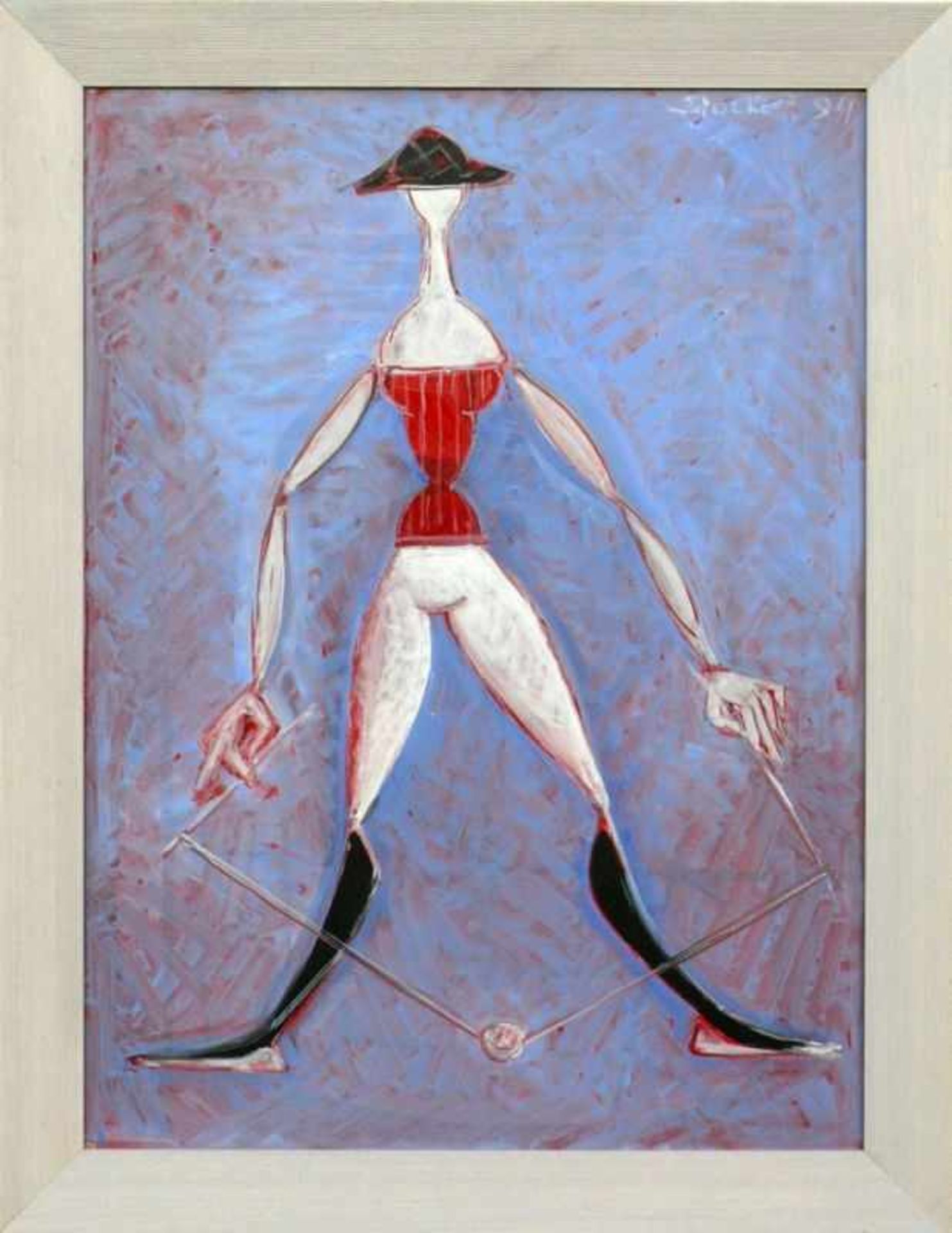 Stuckert, Rudolf (1912 Hilden - 2002 Bettnang/Höri) "Diabolospielerin"; auf blau/rotem - Bild 2 aus 4