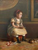Bittvorai (?, Ende 19. Jh.) "Kleines Mädchen" mit Blumen in der Hand auf einem Hocker sitzend; am