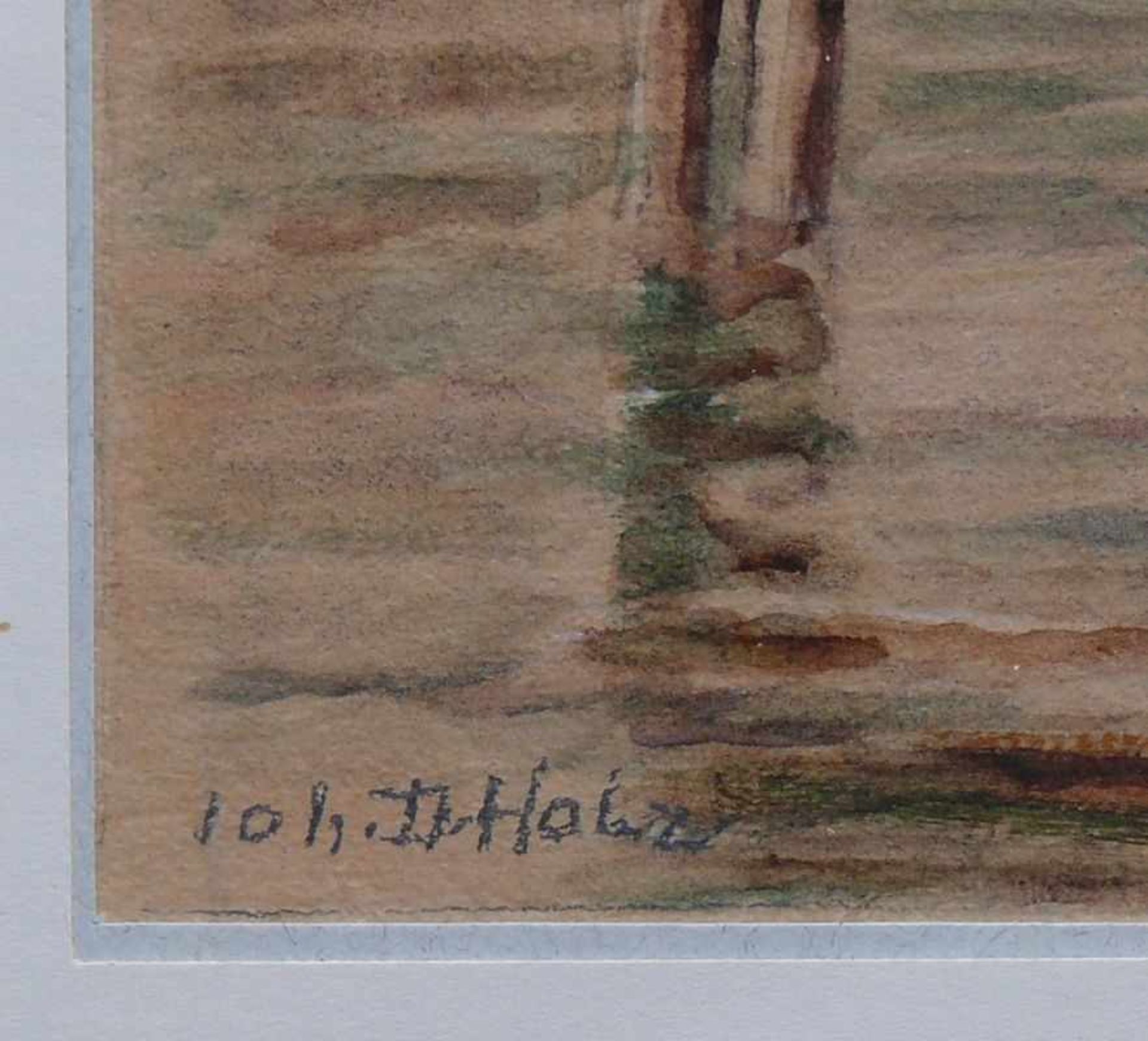 Holz, Johann Daniel (1867 Bremen - 1945 Fürstenfeldbruck) "Kühe an der Tränke"; Aquarell; links - Bild 3 aus 3