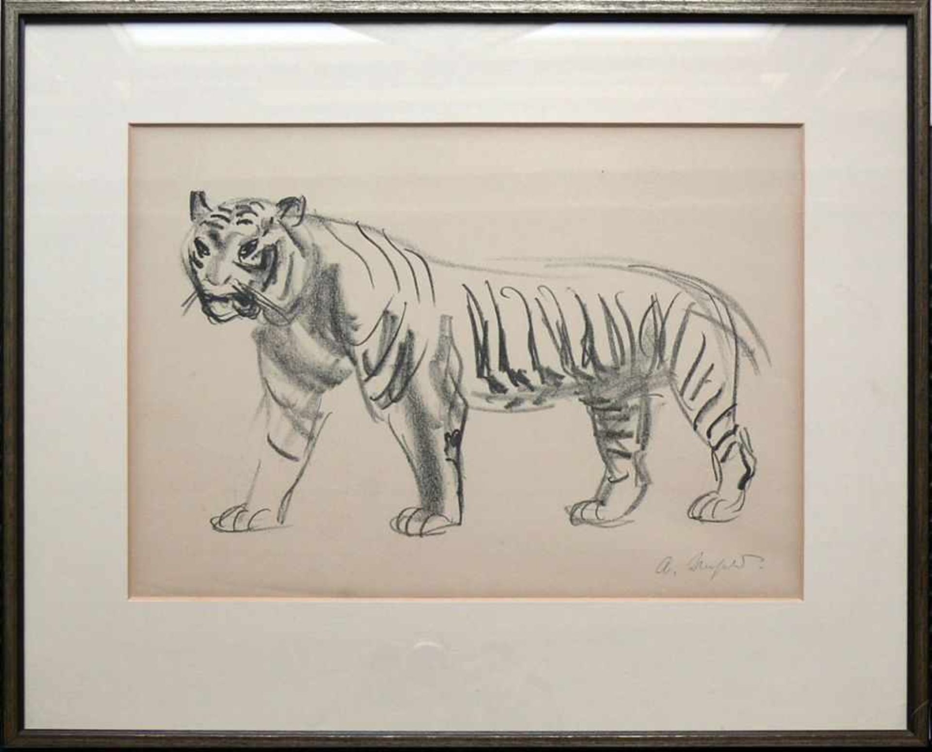 Unseld, albert (1879 - 1964 Ulm) "Schreitender Tiger"; Kohlezeichnung; rechts unten signiert; ca. 32