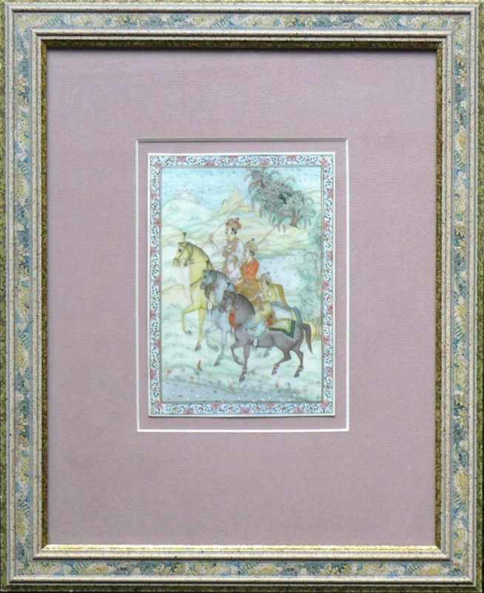 Miniatur-Bild (Persien) "3 Reiter in Landschaft"; Mischtechnik/Elfenbein; ca. 15 x 11 cm; unter Glas - Bild 2 aus 3