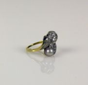 Damenring (um 1900) 14ct GG; besetzt mit Diamanten von zus. ca. 0,85ct; 5g; Ringgr. 55