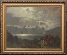 Douzette, Louis (1834 Tribsees - 1924 Barth/Ostsee) "Norwegische Fjordlandschaft"; Eingang zum