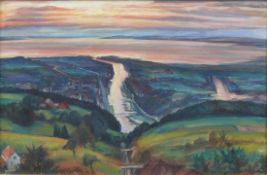 Waentig, Walter (1881 Zittau - 1962 Gaienhofen) "Rheinmündung" in den Bodensee von einer Anhöhe (