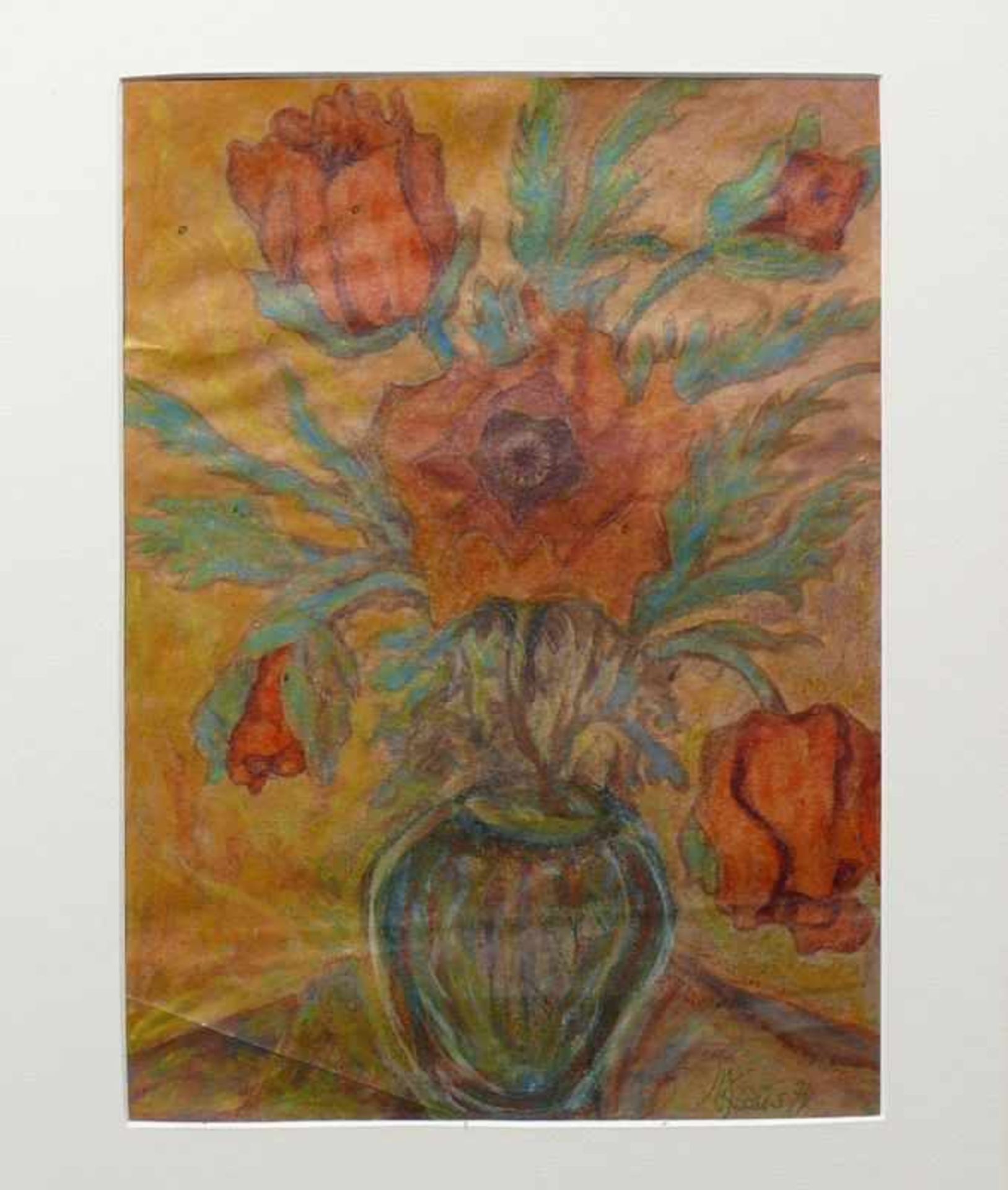 Kaus, Max (Berlin 1891 - 1977) "Stillleben mit Mohnblumen in Vase"; Mischtechnik (Aquarell,