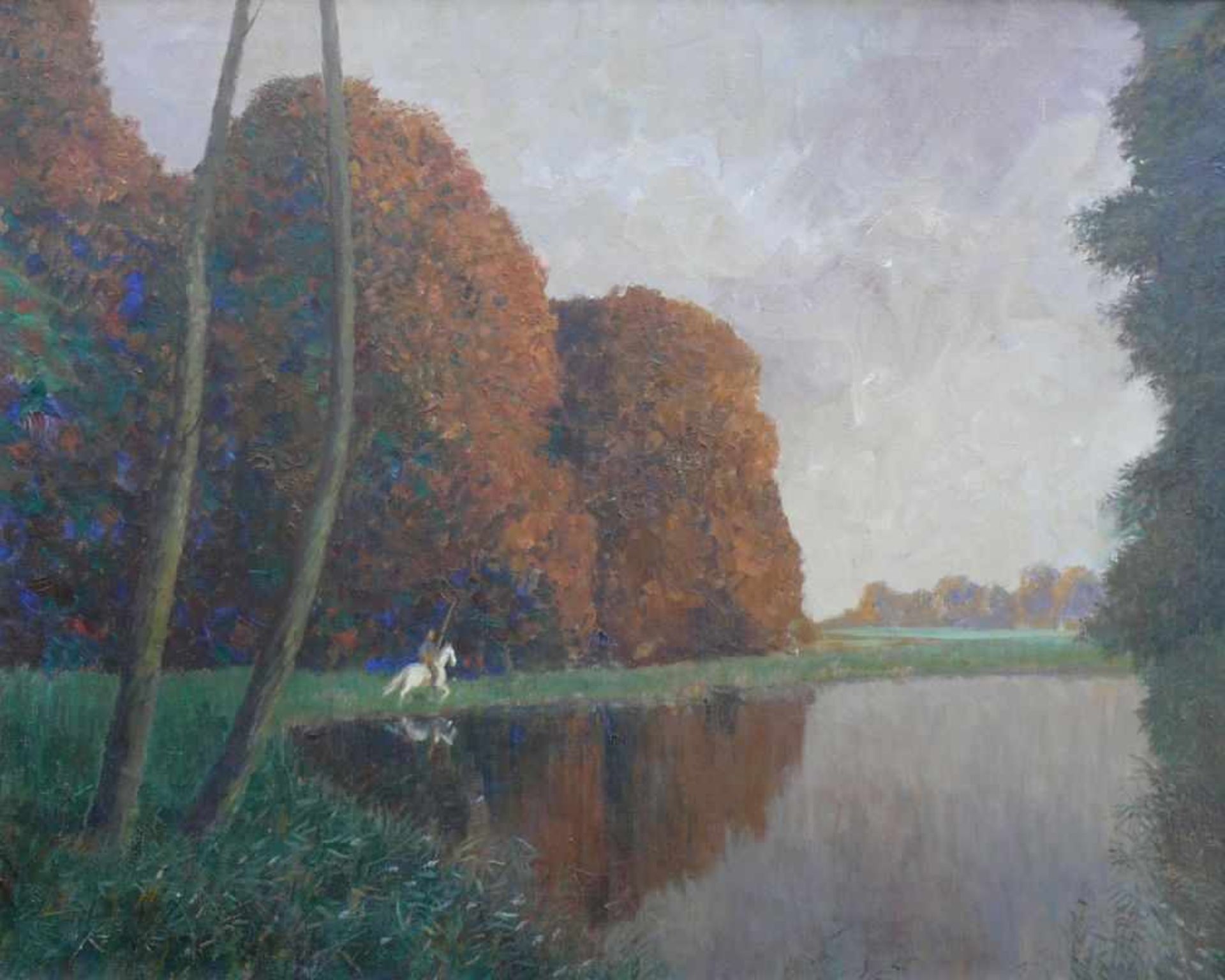 Lotter, Heinrich (1875 Stuttgart - 1941 Insel Reichenau) "Reiter vor Herbstwald" so verso betitelt - Bild 2 aus 4