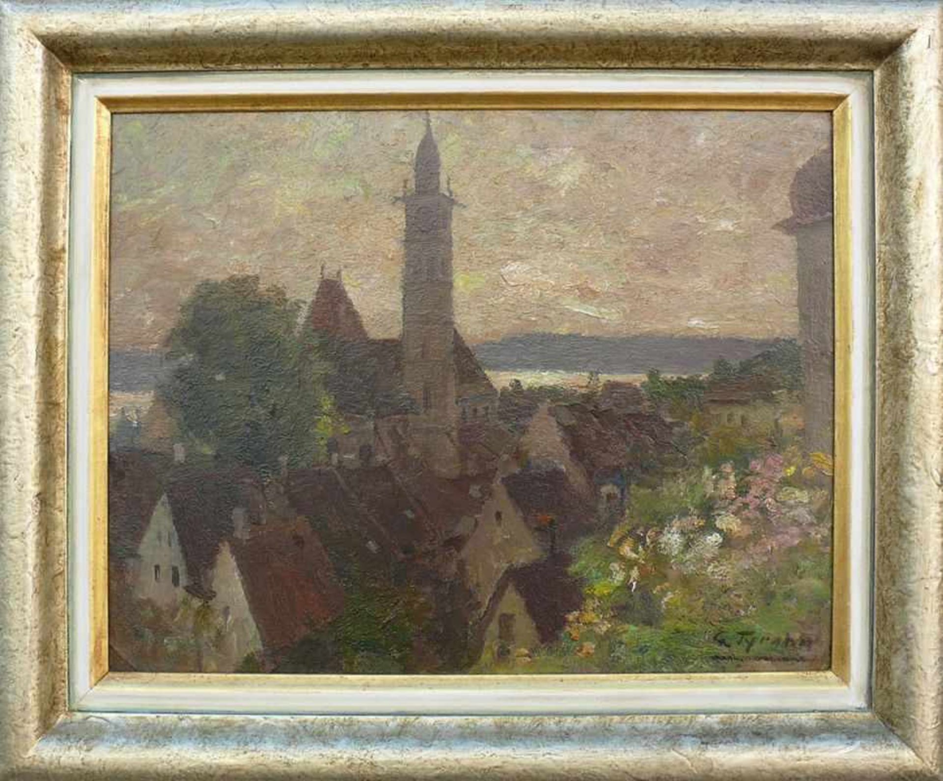 Tyrahn, Georg (1860 Königsberg - 1917 Karlsruhe) "Blick auf Überlingen"; ÖL/Malkarton; rechts - Bild 2 aus 5