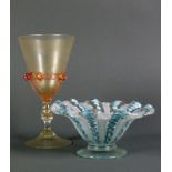 2 Teile MURANO-Glas Schale im Fazzoletto-Stil, blau/weiß unterfangen; D: 12 cm; Stilglas mit