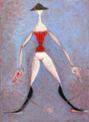 Stuckert, Rudolf (1912 Hilden - 2002 Bettnang/Höri) "Diabolospielerin"; auf blau/rotem