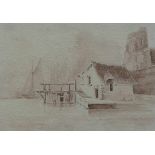 Debret, Jean-Baptiste DEBRET (1768 Paris - 1848 Paris) "Haus am Ufer"; im Hintergrund Segelboote;