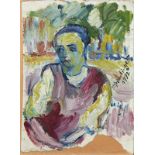 Breinlinger, Hans (Konstanz 1888 - 1963) "Halbportrait einer Frau" in Landschaft; Ölskizze/Papier/