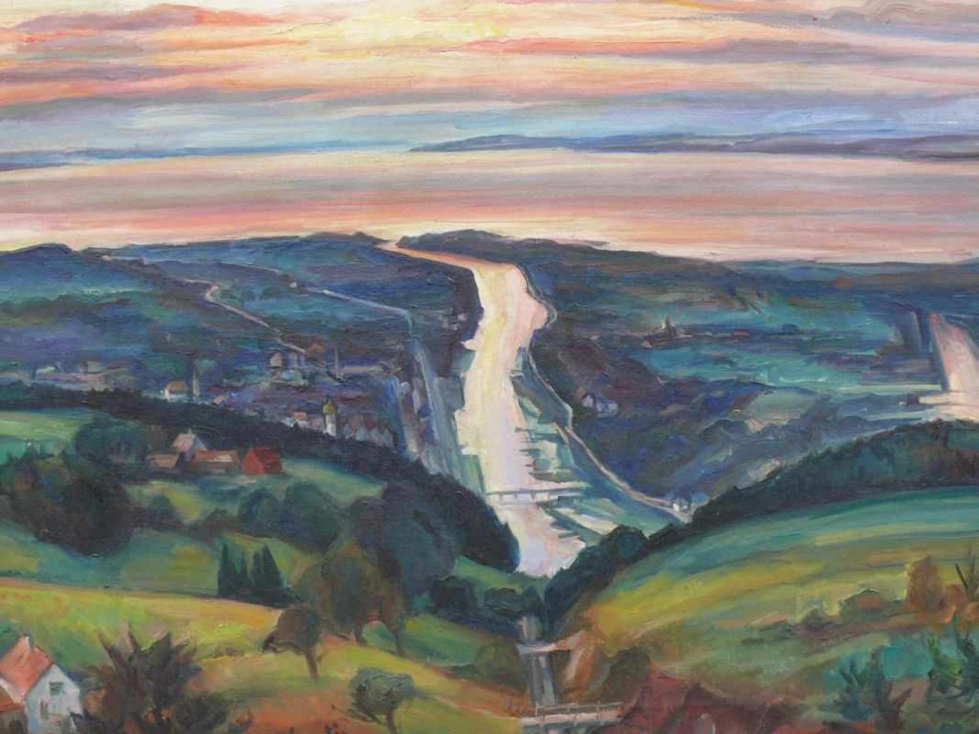 Waentig, Walter (1881 Zittau - 1962 Gaienhofen) "Rheinmündung" in den Bodensee von einer Anhöhe ( - Bild 4 aus 9