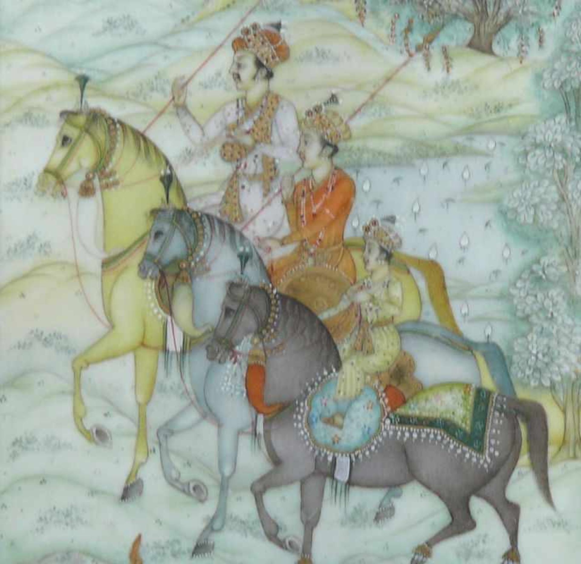 Miniatur-Bild (Persien) "3 Reiter in Landschaft"; Mischtechnik/Elfenbein; ca. 15 x 11 cm; unter Glas - Bild 3 aus 3