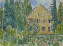 Sauerbruch, Hans (1910 Marburg - 1996 Konstanz) "Haus in Garten"; von Buschwerk, Bäumen und Pflanzen