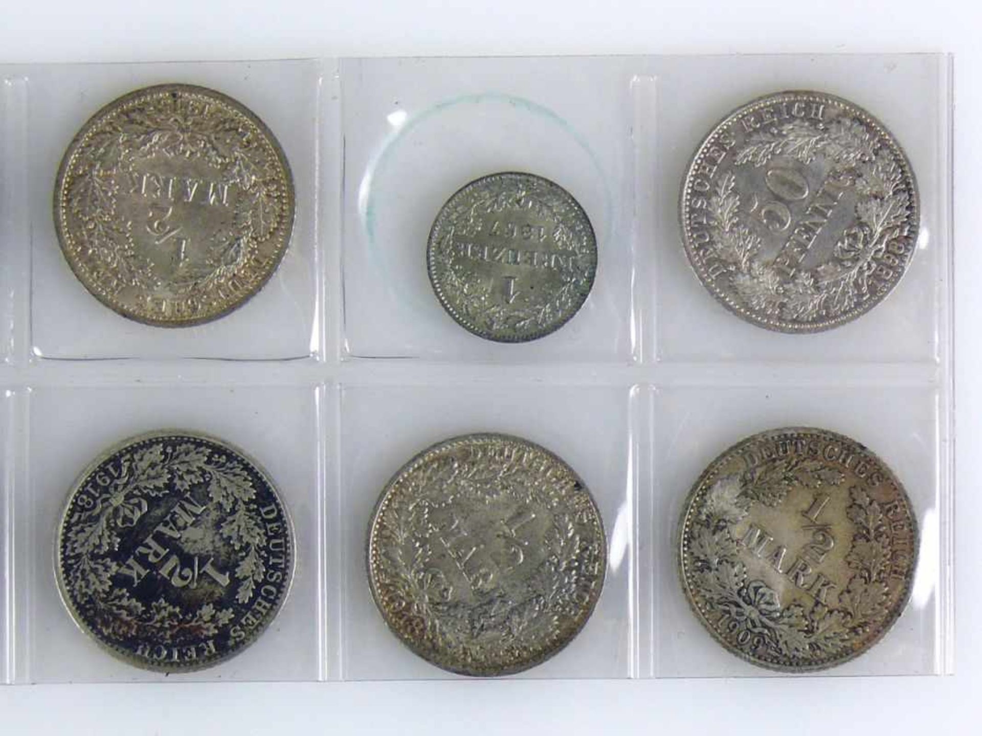 Kleine Münzsammlung insg. 16 Münzen; 14x 1/2 Mark; 1x 50 Pfennig 1898 A (ss/vz); 1x 1 Kreuzer 1867 - Bild 2 aus 6