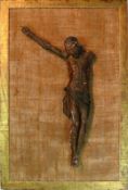 Christuskorpus (2.H.18.Jh.) Holz gefasst (tlw. abgeplatzt); linker Arm fehlt; auf Platte montiert u.