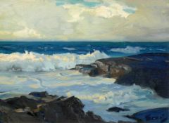 Cucuel, Edward (1875 San Francisco - 1954 Pasadena/Kalifornien) "Küstenszene"; aufbrausende Gischt
