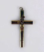 Kreuz-Anhänger 8ct GG; mit Blütendekor und Perle; 5,5g; 7,5 x 4 cm