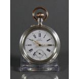 Taschenuhr (um 1900) Lepine; Gehäuse und Staubdeckel Silber 800; Emailziffernblatt mit röm.