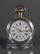 Taschenuhr (um 1900) Lepine; Gehäuse und Staubdeckel Silber 800; Emailziffernblatt mit röm.