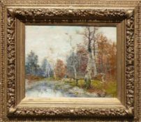 Heider, Fritz von (1868 - 1933) "Herbstliche Waldlandschaft" mit Bachlauf; ÖL/LW: rechts unten