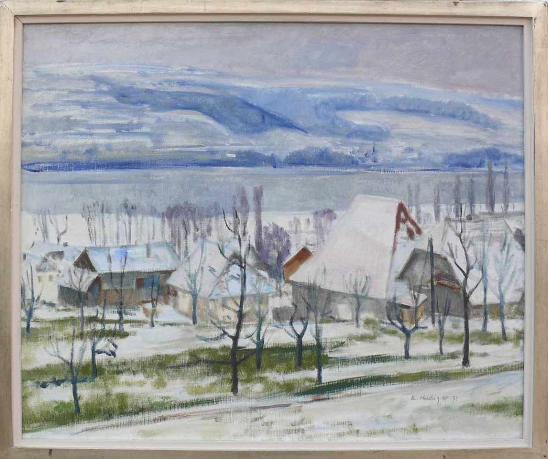 Hediger, Kurt (1932 Rothrist/CH) "Bodensee-/Rheinlandschaft im Winter"; sign. u. dat. 71; ÖL/LW; - Bild 2 aus 4