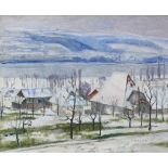 Hediger, Kurt (1932 Rothrist/CH) "Bodensee-/Rheinlandschaft im Winter"; sign. u. dat. 71; ÖL/LW;