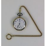 Taschenuhr mit Uhrenkette; jeweils 14ct GG; Werk und Ziffernblatt sign: UNION; Emailziffernblatt mit