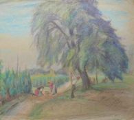 Waentig, Walter (1881 Zittau - 1962 Gaienhofen) "Ernte am Bosensee"; Personen auf einem Feldweg;