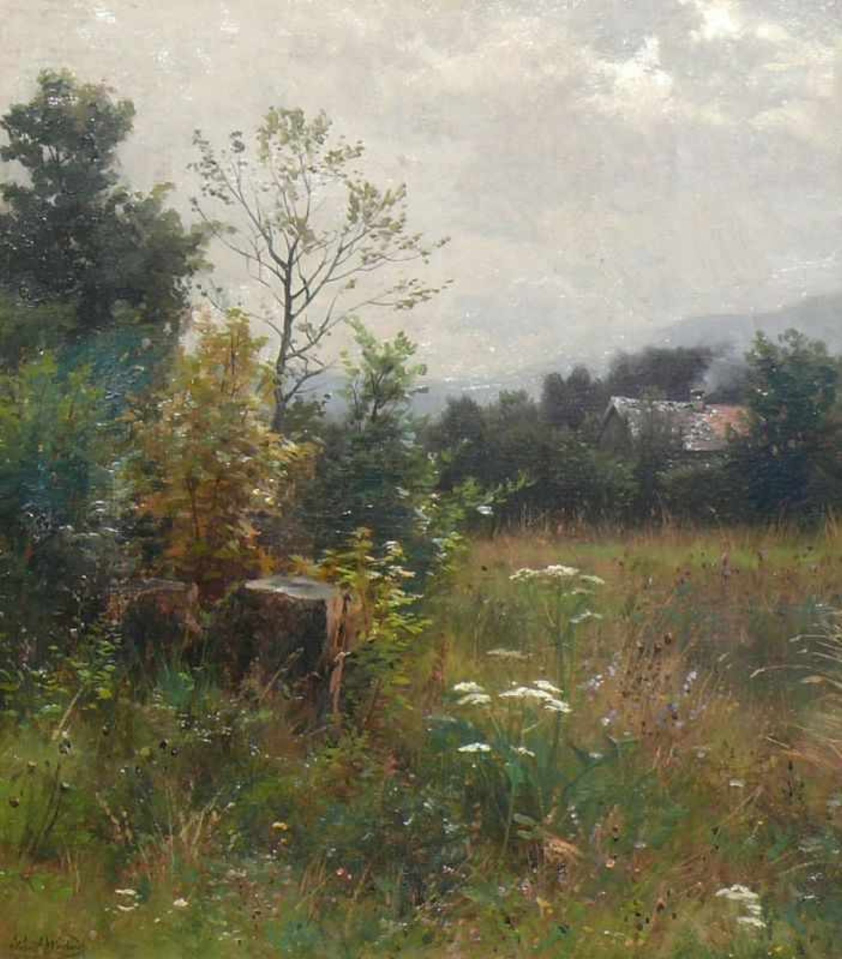 Weber, Paul (1823 Darmstadt - 1916 München) "Wiesenlandschaft" mit blühenden Gräsern, Baumbestand - Bild 2 aus 4