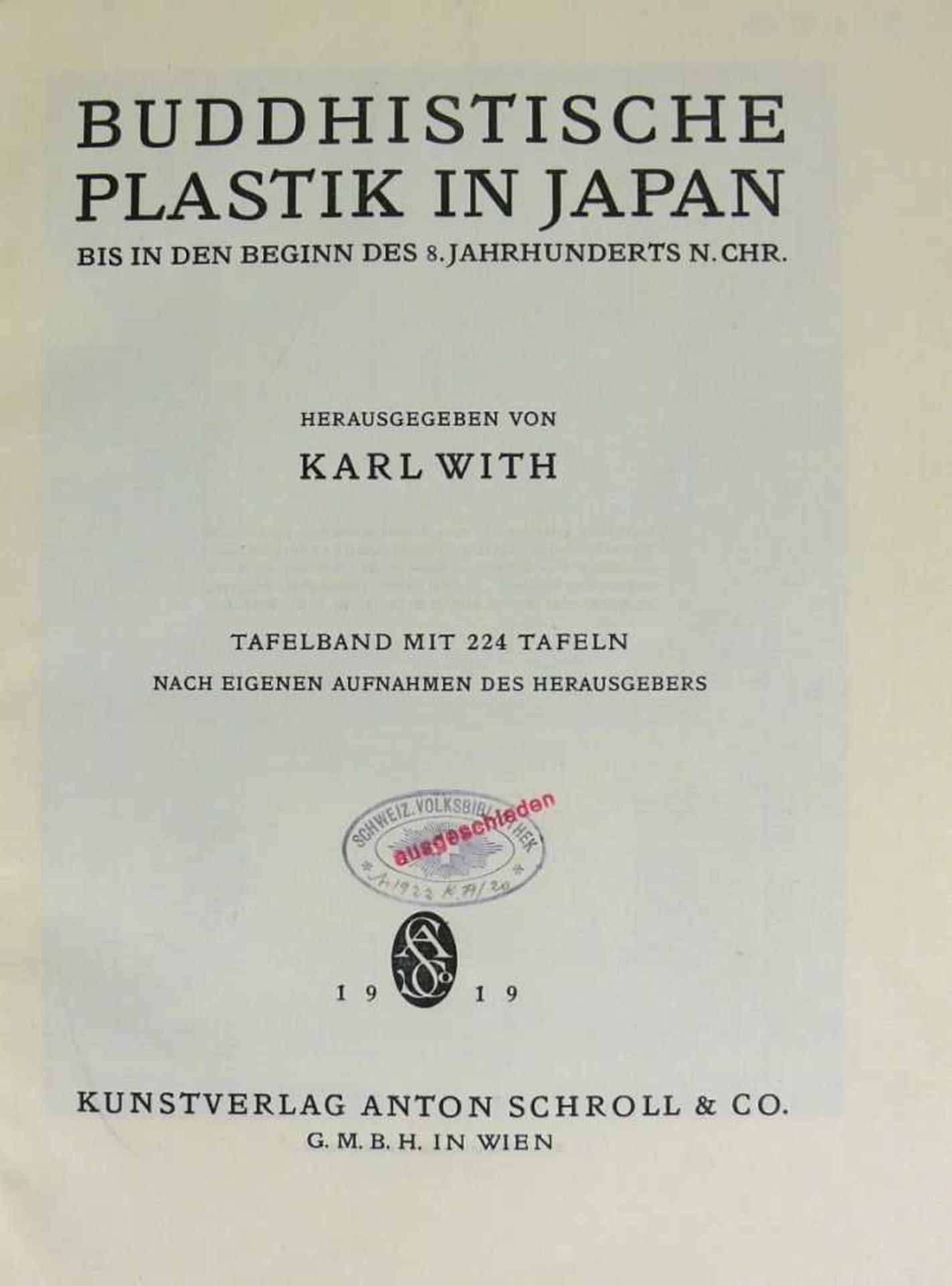 Buddhistische Plastik in Japan von Karl With; Tafelband mit 224 Tafeln; Kunstverlag Schroll, Wien - Bild 2 aus 3