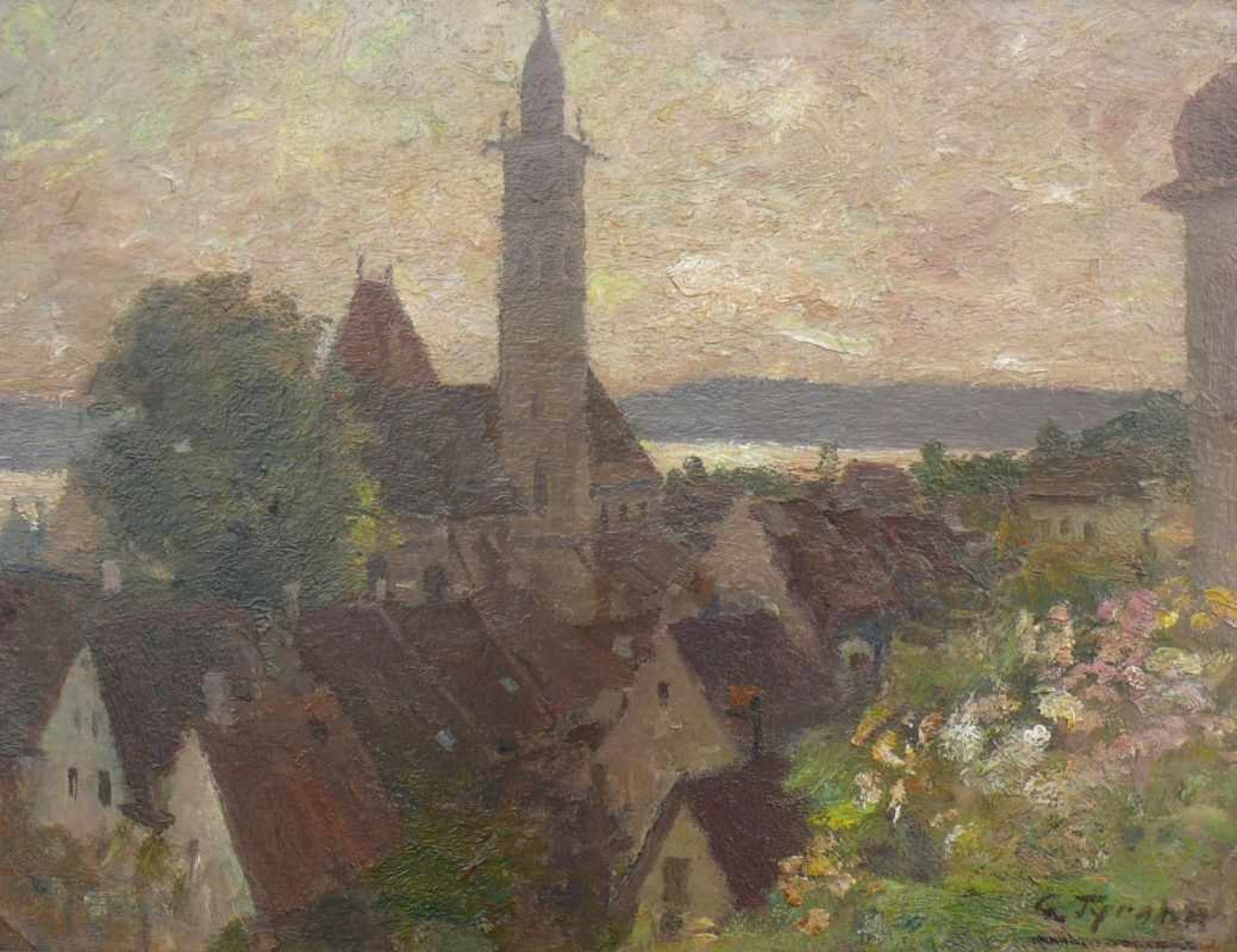 Tyrahn, Georg (1860 Königsberg - 1917 Karlsruhe) "Blick auf Überlingen"; ÖL/Malkarton; rechts