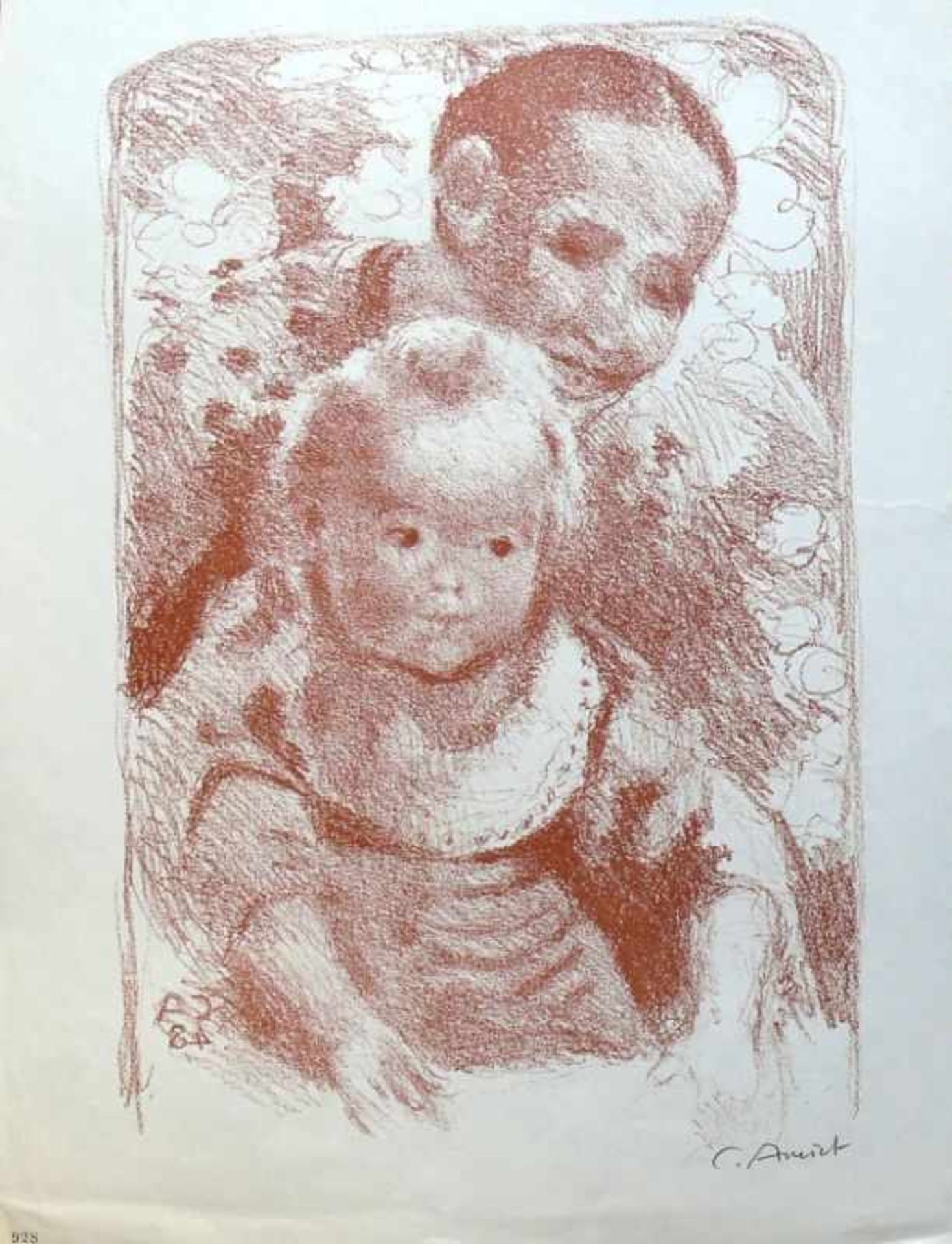 Amiet, Cuno (1868 Solothurn - 1961 Oschwand/BE) "Zwei Lithografien", Bauer mit Kind auf