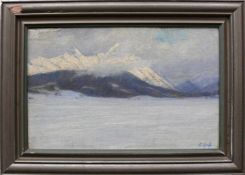 Greeff, Peter (1865 - 1939 Düsseldorf) "Alpenlandschaft im Winter"; ÖL/LW/Karton; rechts unten
