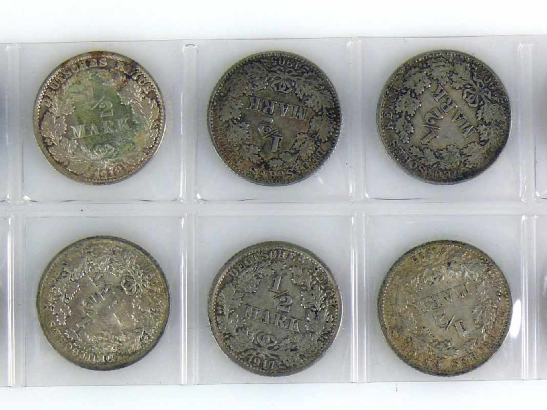 Kleine Münzsammlung insg. 16 Münzen; 14x 1/2 Mark; 1x 50 Pfennig 1898 A (ss/vz); 1x 1 Kreuzer 1867 - Bild 3 aus 6