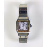 CARTIER-Armbanduhr Modell "Santos"; Stahl/Gold; Bicolor; Automatik; Ziffernblatt mit röm. Anzeige