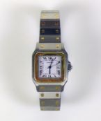 CARTIER-Armbanduhr Modell "Santos"; Stahl/Gold; Bicolor; Automatik; Ziffernblatt mit röm. Anzeige