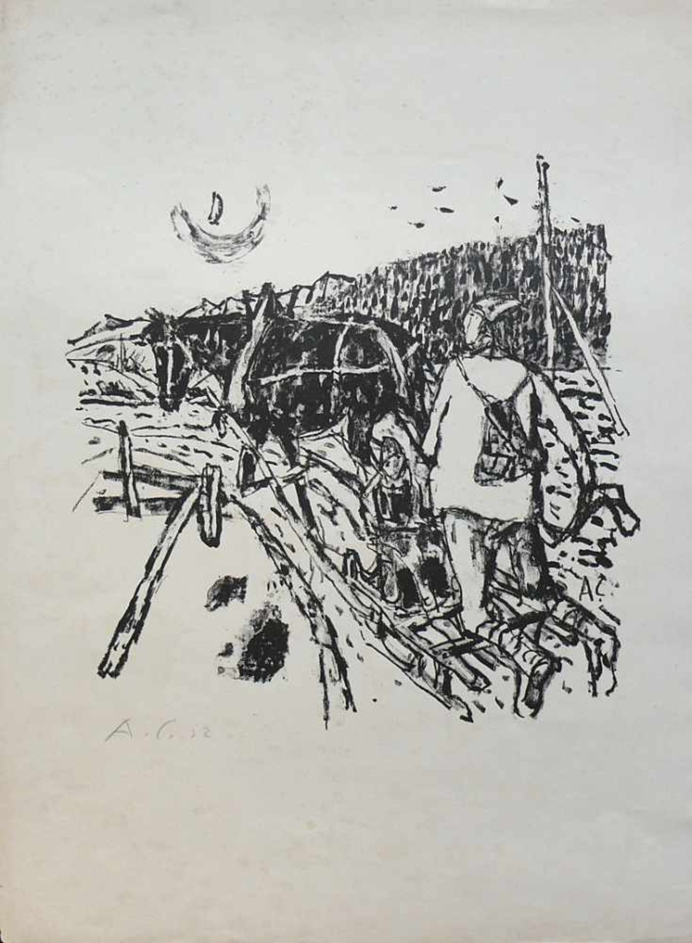 Amiet, Cuno (1868 Solothurn - 1961 Oschwand/BE) "Zwei Lithografien", Bauer mit Kind auf - Bild 3 aus 4